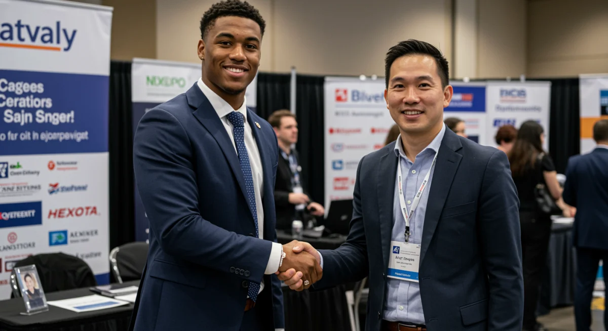 Athlete networking at career fair