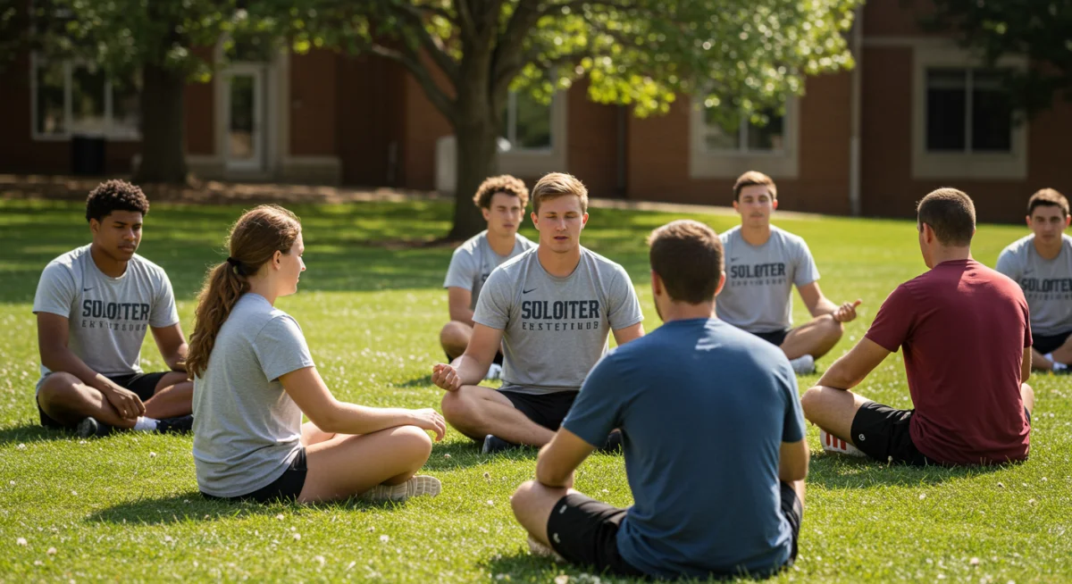 College athletes participating in a mindfulness and meditation session