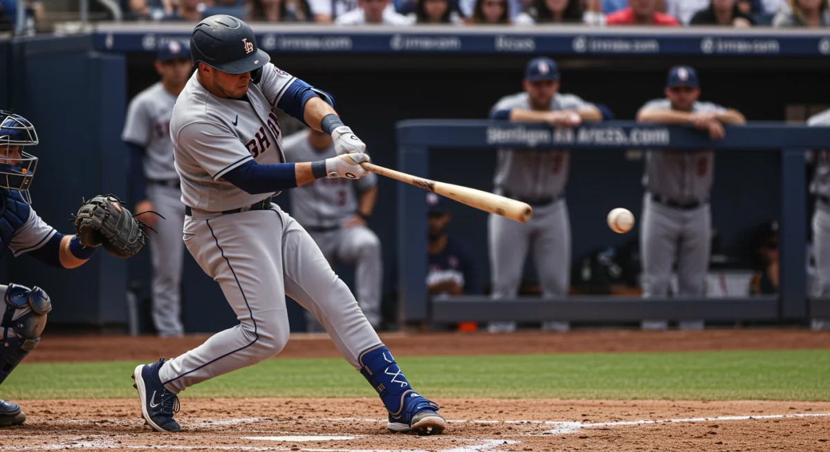 Baseball bat hitting ball during a game-winning play.
