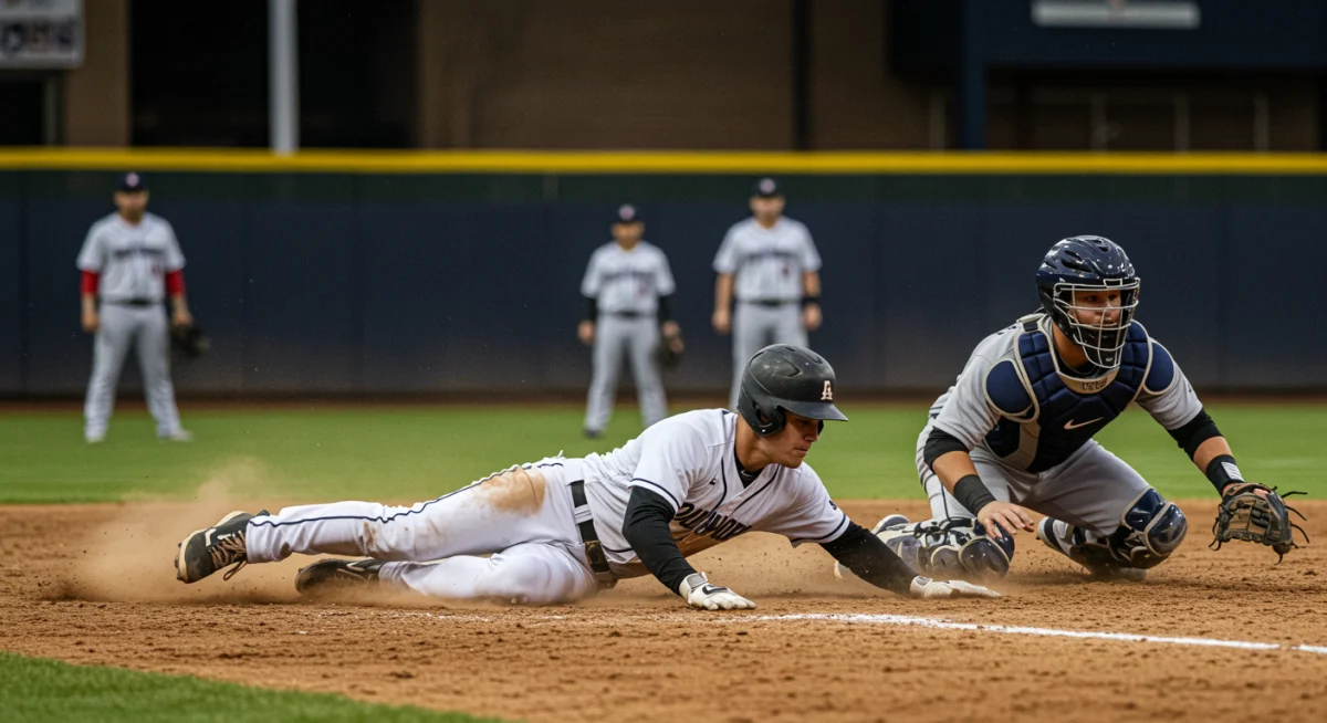 Bench player sliding into home plate, scoring a crucial run