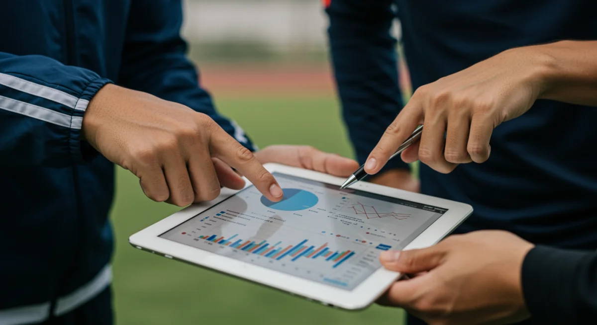 Coach and athlete analyzing performance data on a tablet