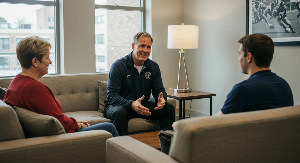 College coach recruiting high school athlete and parents