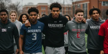 College athletes supporting each other with focus and determination