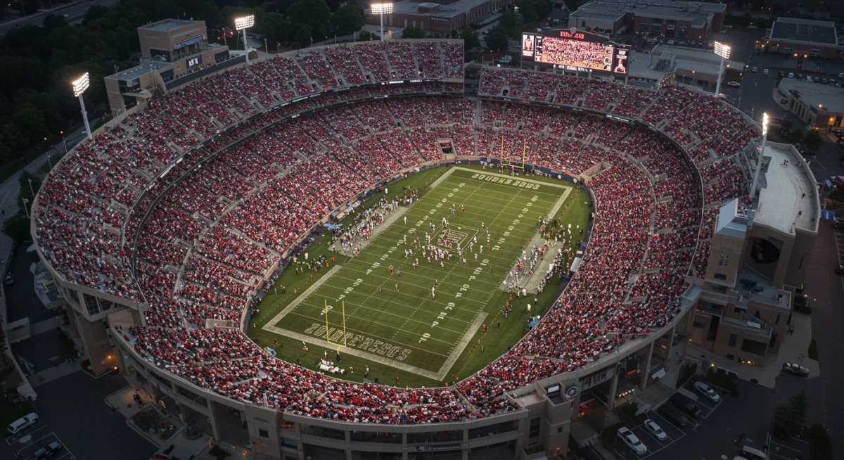Packed college football stadium illustrating fan engagement and future college sports landscape