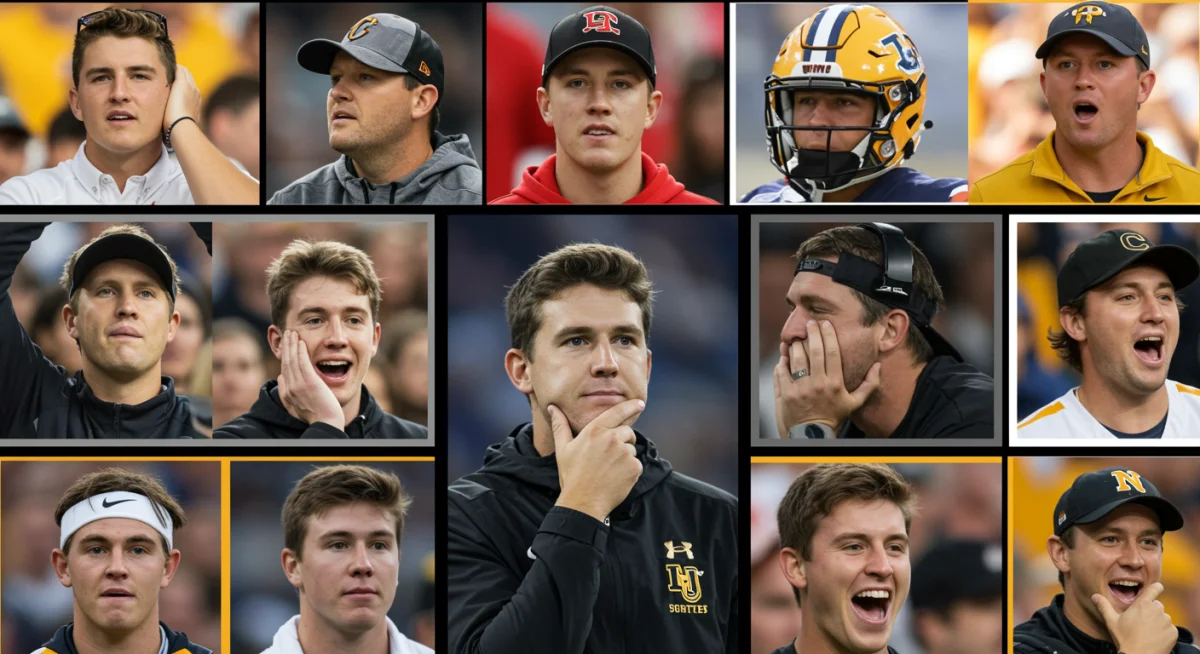 College football fans reacting to major coaching changes, showing excitement and anticipation