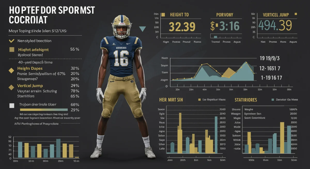 Infographic showing detailed athletic and statistical data for a top football recruit in the 2025 class.