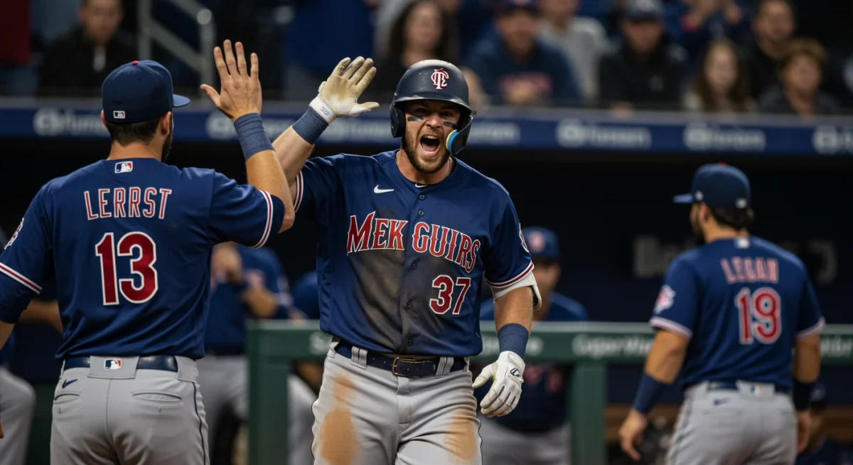 Player celebrating a game-winning home run against a rival team in MLB.
