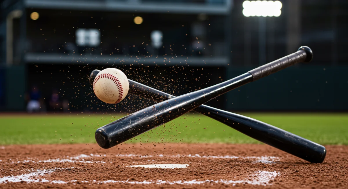 Baseball bat making powerful contact with ball, illustrating an impactful swing