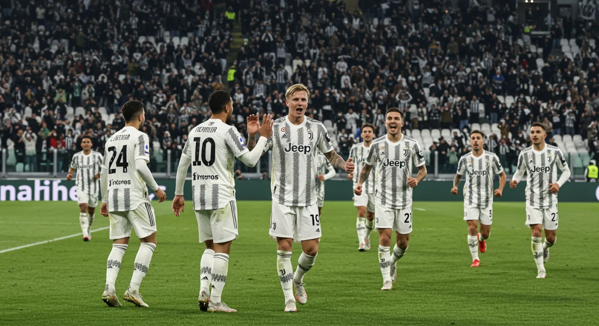 Weston McKennie celebrating a goal with Juventus teammates.