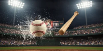 Dynamic image of a baseball leaving a bat during a powerful home run swing in an MLB game.