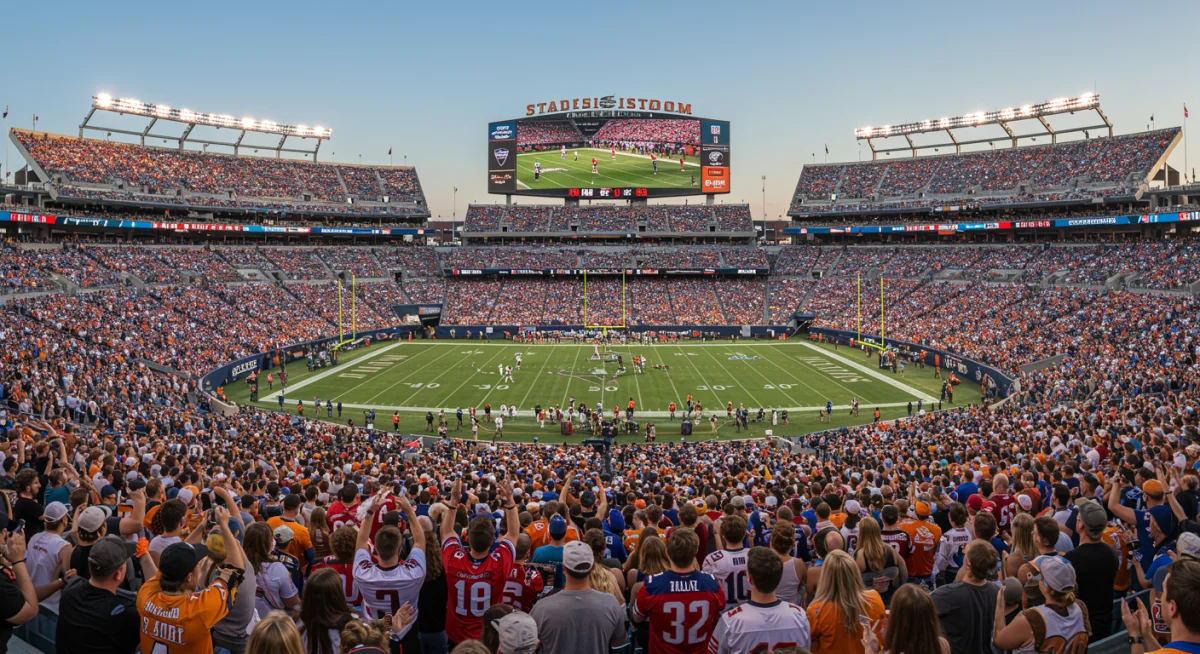 NFL stadium jumbotron replaying a viral touchdown catch.