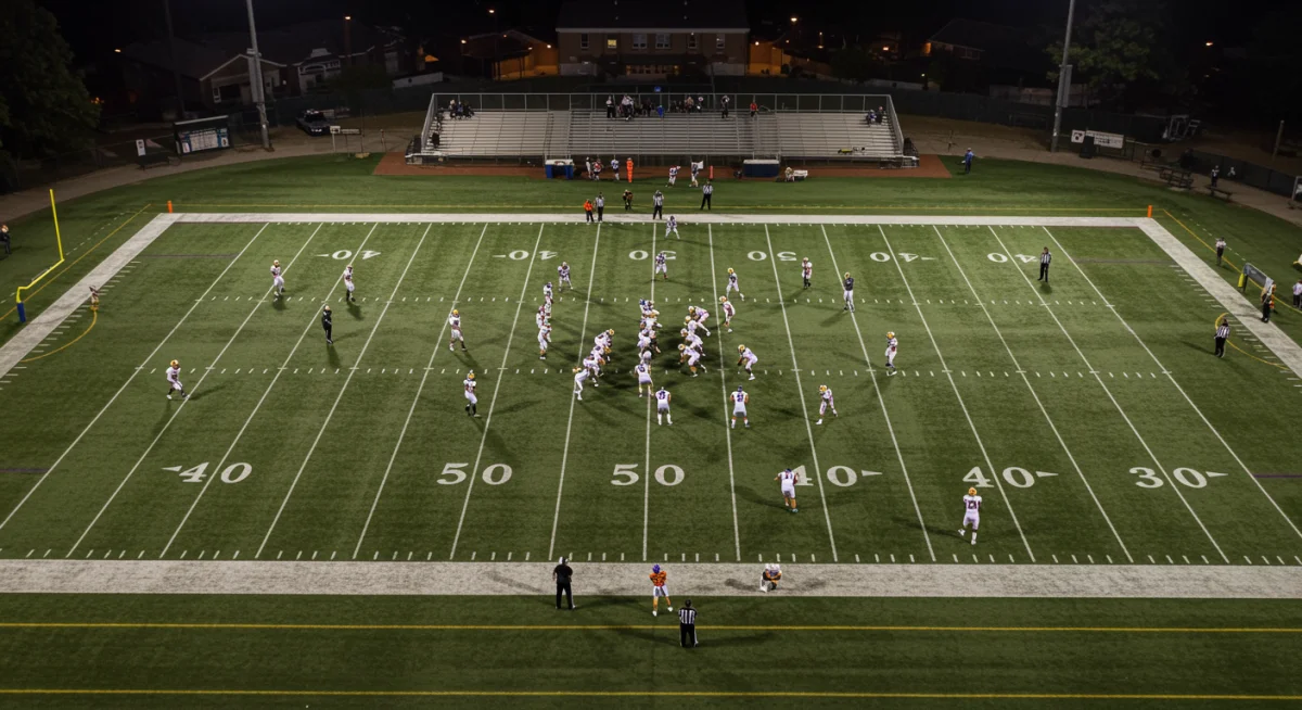 Aerial view of a successful trick play in an NFL game