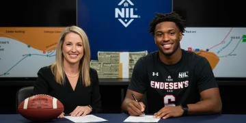 NIL's $500M Impact: Maximize College Athlete Earnings in 2025 College athlete signing a lucrative NIL endorsement deal, symbolizing financial success