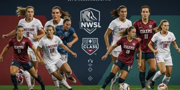 Dynamic illustration of diverse college soccer players eyeing the NWSL Draft 2025