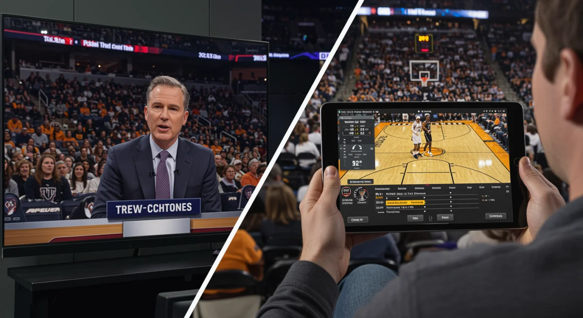 Fan watching personalized college basketball stream on tablet