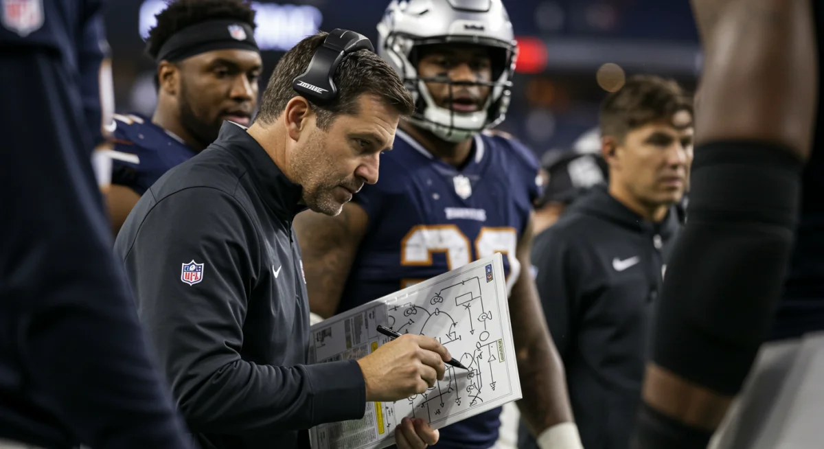 NFL coach strategizing with players during a crucial timeout in the 2024 playoffs, illustrating hidden tactical decisions.