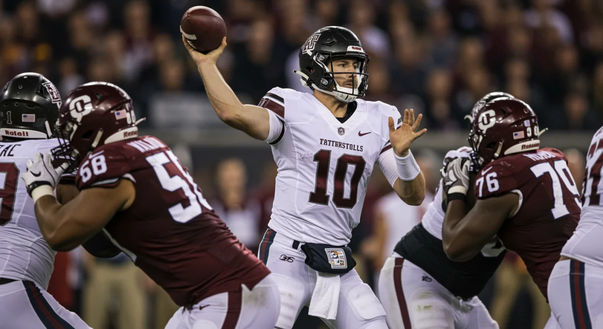 Quarterback delivering crucial game-winning pass