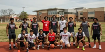 Small college athletes celebrating success on campus