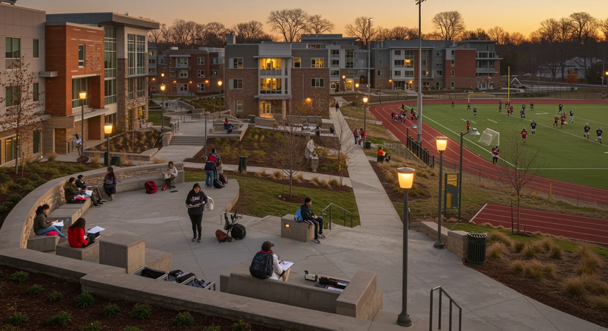 Vibrant small college campus life with integrated athletics