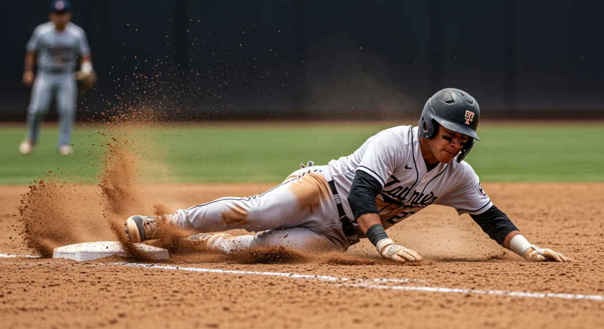 Baseball player stealing second base, a successful strategic play in MLB.