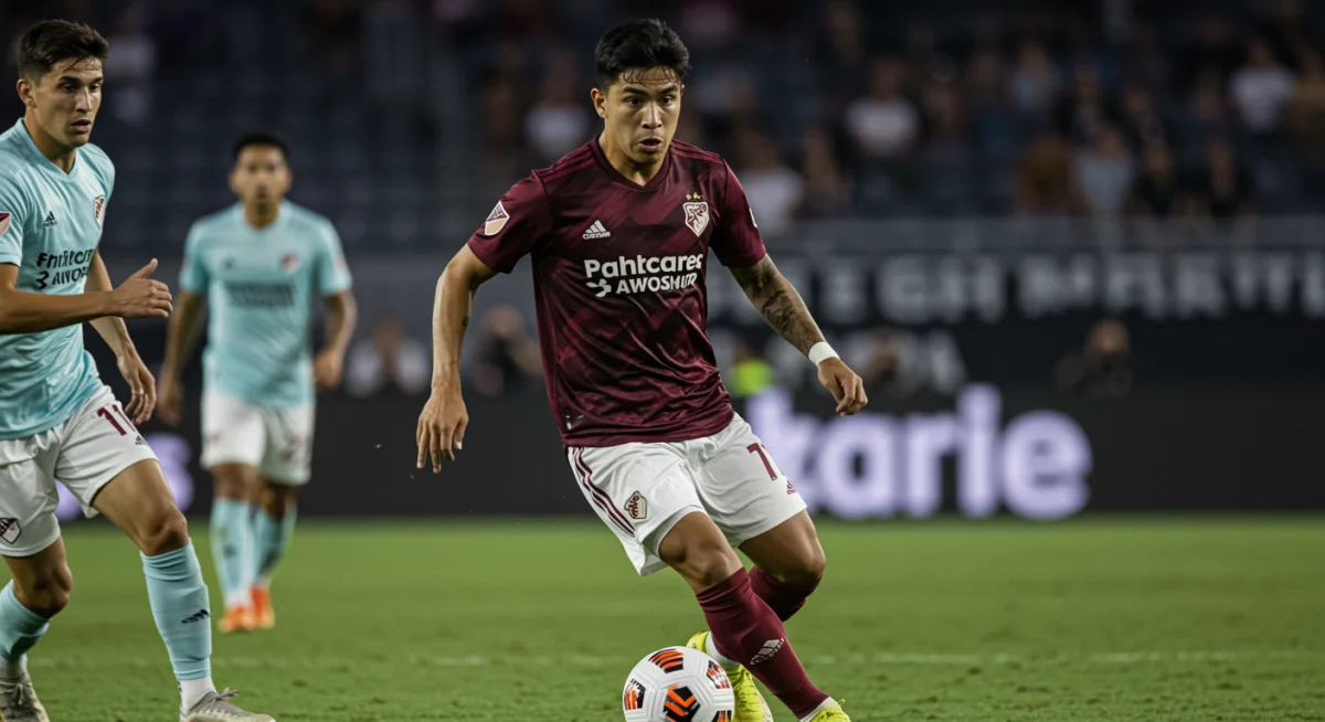 Dynamic shot of a USL Championship player dribbling the ball