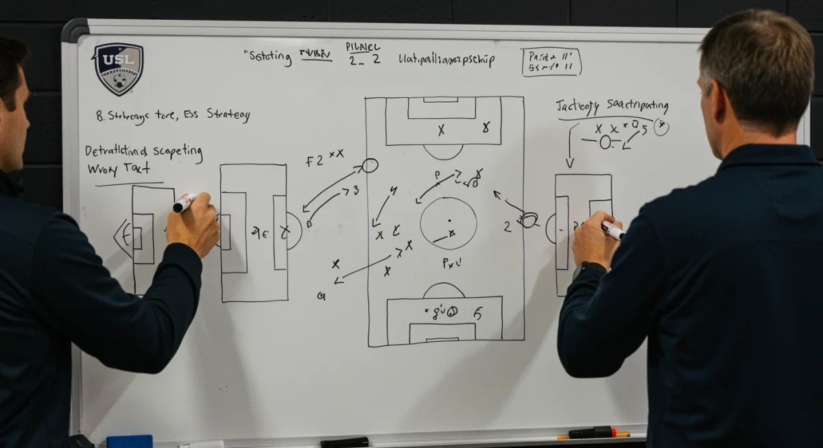 Tactical whiteboard with soccer formations for USL Championship team