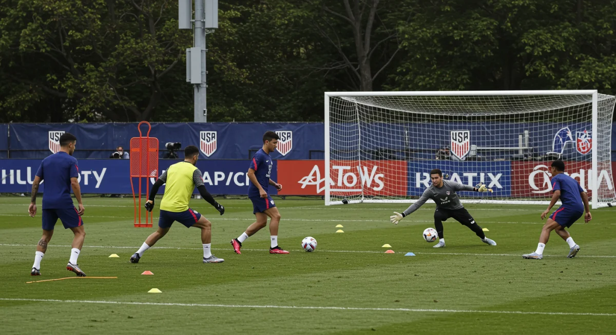 USMNT players practicing finishing drills during training, focusing on clinical execution and goal-scoring precision.
