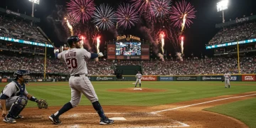 Baseball player hitting a home run in a 2025 MLB game, showcasing raw power