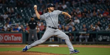 Pitcher delivering a fastball in 2025 MLB World Series