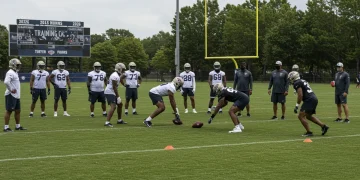 NFL training camp 2026 practice session with players in action