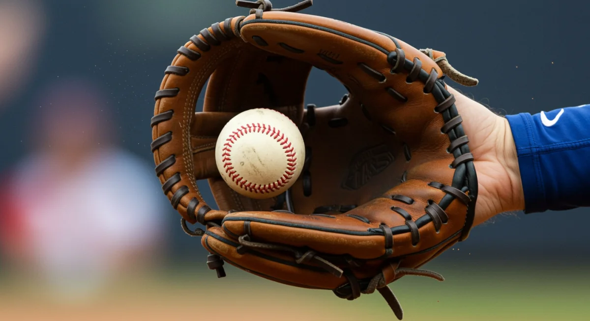 Baseball glove making a precise catch, highlighting defensive skill