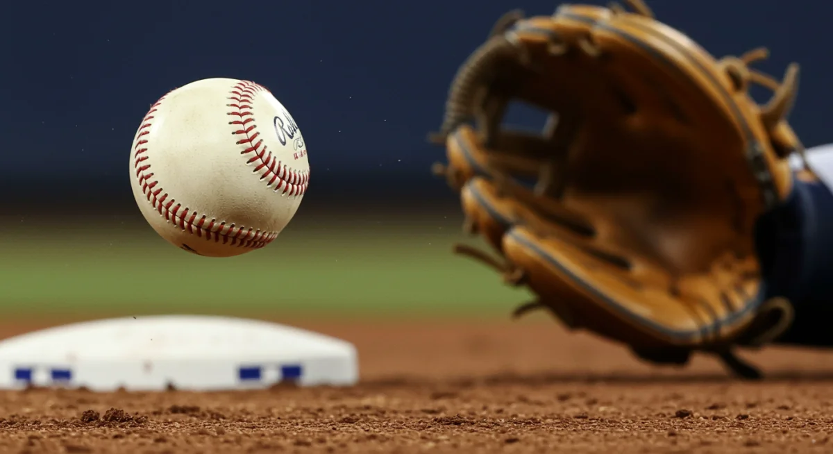 Baseball with visible spin during World Series game