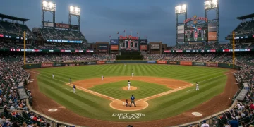 Vibrant MLB stadium with player in action, showcasing under-the-radar highlight