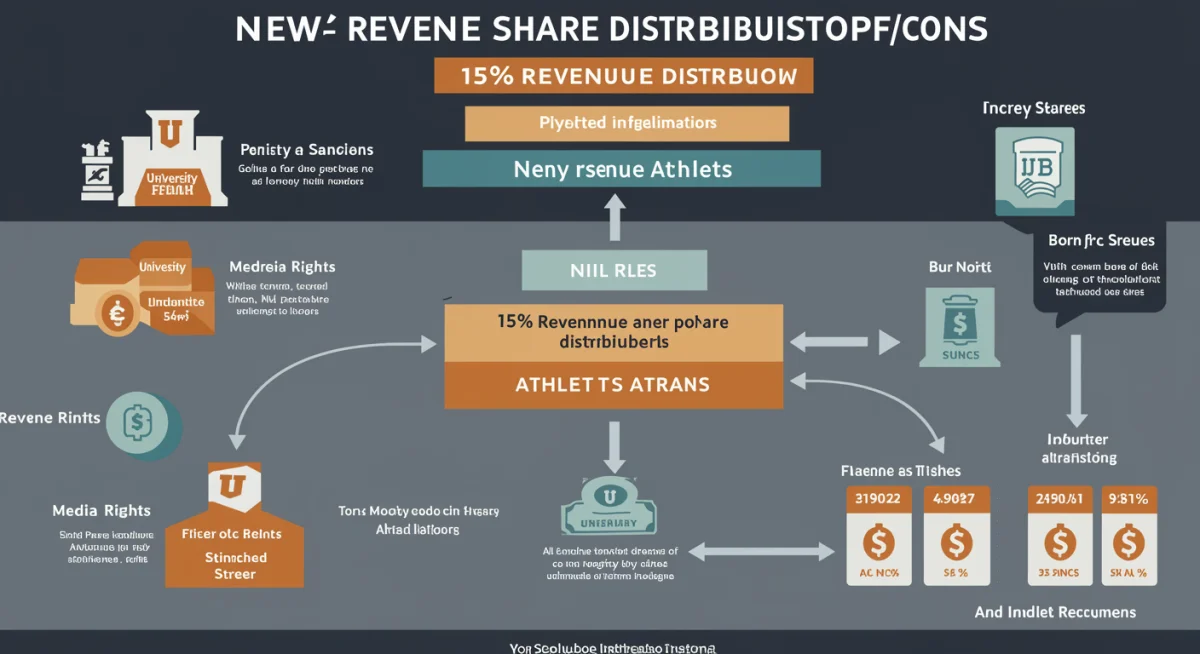 Infographic showing 15% revenue share distribution under new NCAA NIL rules 2026