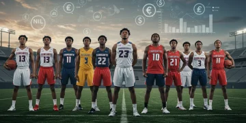 College athletes discussing new NCAA NIL rules and revenue share changes for 2026