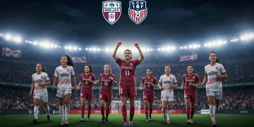 Illustration of NWSL players celebrating in a stadium, symbolizing league expansion and growth.