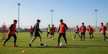 Young soccer players training on a field, representing US youth soccer development