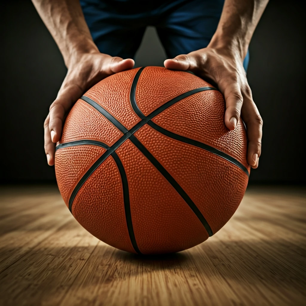 A basketball player's hands intensely dribbling a ball on a court, illustrating skill development and muscle memory from consistent practice.